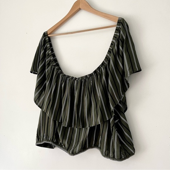 Torrid Olive Stripe Maxi Challis Off-Shoulder Crop Top Size 5X - Picture 12 of 12